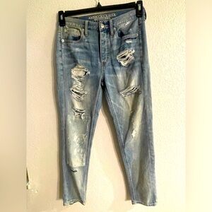 American Eagle woman’s jeans size 2 Distressed with Patchwork